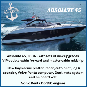 Absolute 45 for sale with mooring in Port Calanova