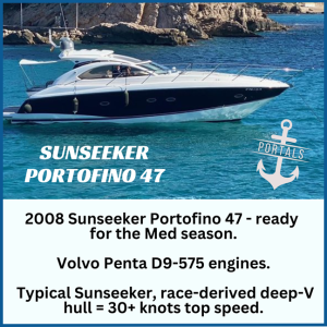Sunseeker Portofino for sale with mooring in Puerto Portals, Mallorca